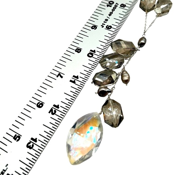 925 Sterling Silver Necklace With Swarovski Crystals & Grey Pearls.  A60 - Picture 12 of 13